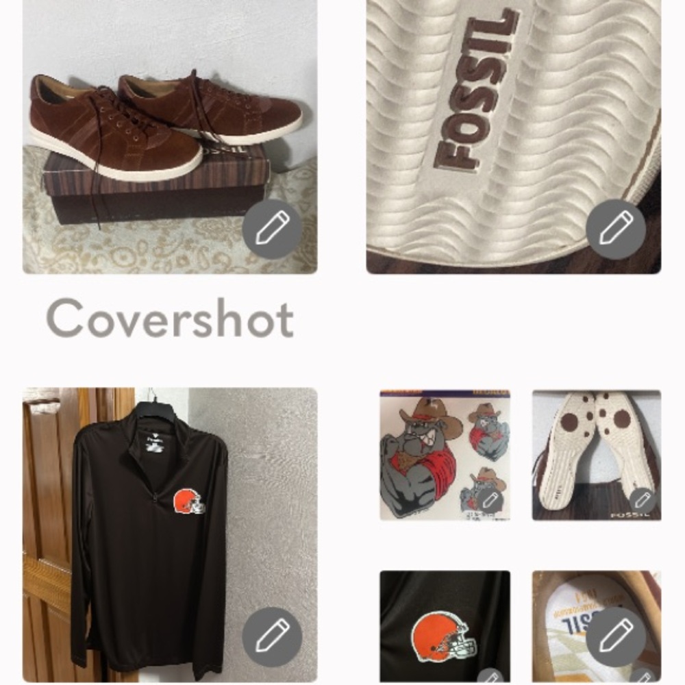 FOSSIL MAZZA Suede👞11.5+Fanatics🏈zip-neck SzL+2 NOC🚗Decals=6🐾
